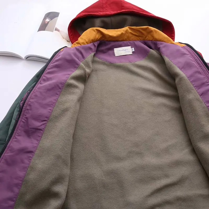 Color Block Loose Patched Pocket Thick Coat