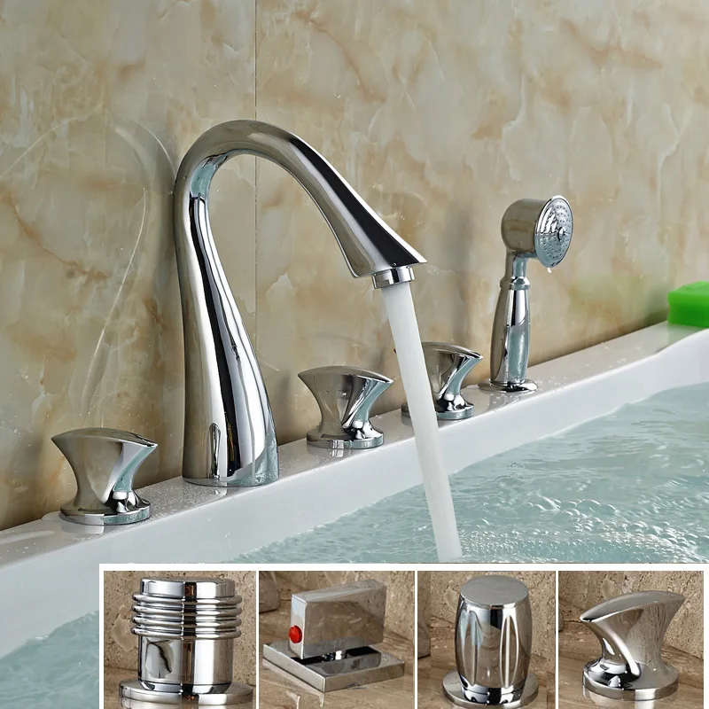 Chrome Brass Deck Mount Dide Bathtub Faucet Widespread Bathroom Tub Shower Mixer Taps