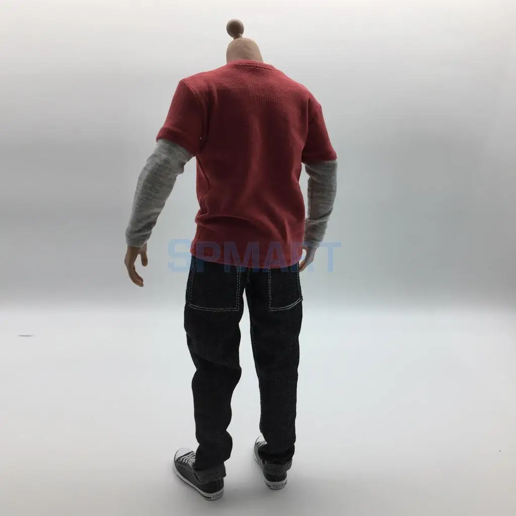 1/6 Scale Mens Outfits Clothes Red Long T-shirt Denim Jeans Hat and Shoes Set for 12inch Action Figure Accessories 1/6 Scale Mens Outfits Clothes Red Long T-shirt Denim Jeans Hat and Shoes Set for 12inch Action Figure Accessories