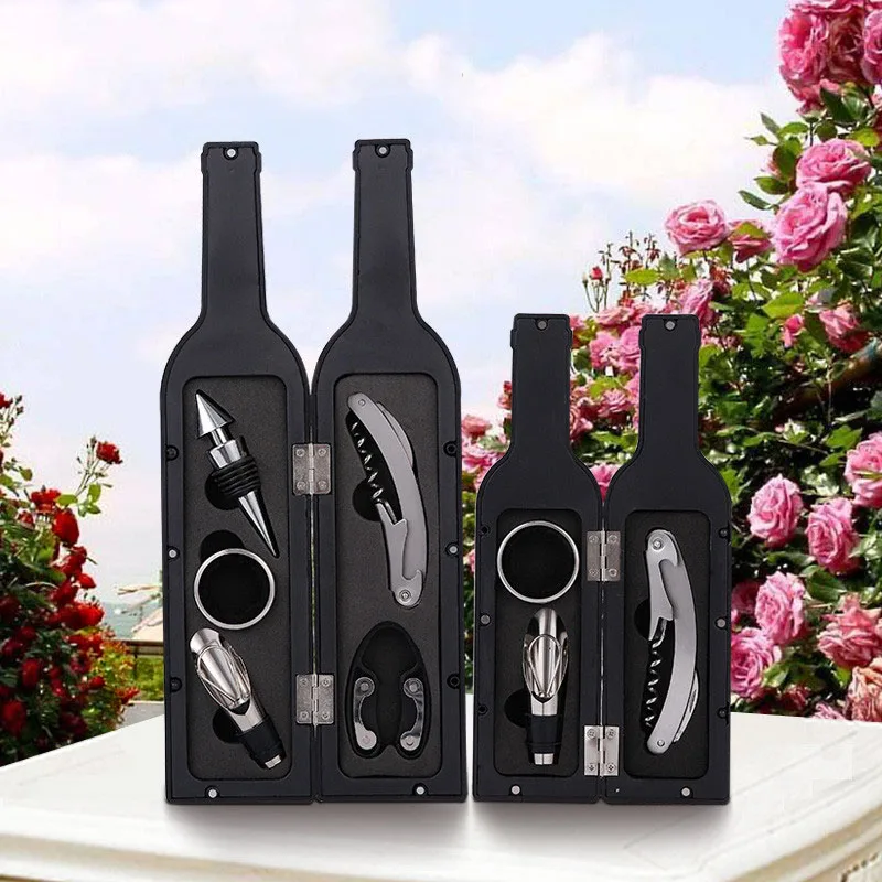 

Bar Tools Bottle Shaped Red Wine Pourer Champagne Bottle Openers Set Corkscrews Openors Decanter Aerating Stopper Drop Stop Ring