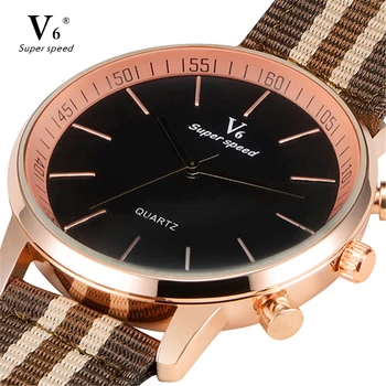 New Fashion Top V6 Men Quartz Movement Wristwatch Fabric Band Gold Case Classic Casual Simple Dial Male Gift Sport Watches
New Fashion Top V6 Men Quartz Movement Wristwatch Fabric Band Gold Case Classic Casual Simple Dial Male Gift Sport Watches