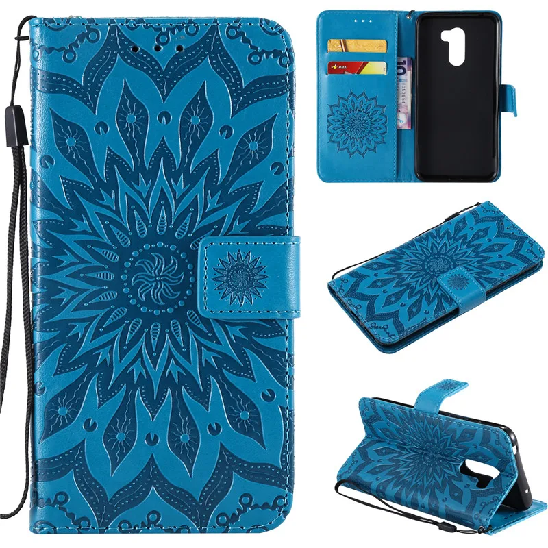 For Xiaomi pocophone F1 Case PU Leather Sun flower Embossed Flip Wallet Stand Holder Bag Phone Cover For Xiaomi pocophoneF1 Case (4)