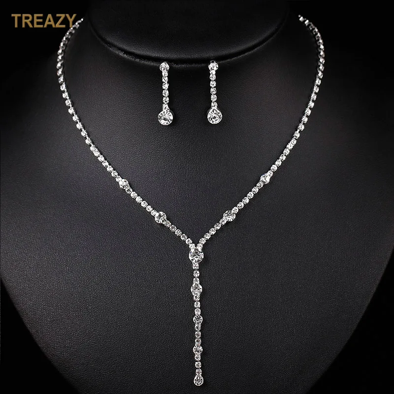 Simple Silver Color Rhinestone Crystal Long Drop Necklace Earrings Sets for Women Bridal Bridesmaid Wedding Jewelry Sets
Simple Silver Color Rhinestone Crystal Long Drop Necklace Earrings Sets for Women Bridal Bridesmaid Wedding Jewelry Sets