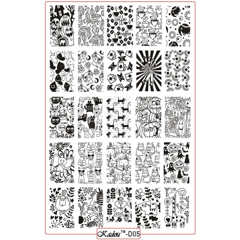 

1Pcs 9.5x14.5cm Kadou Series Design Stamp Image Nail Art Templates DIY Cartoon Animal Halloween Image Nail Stamping Plates KD05#