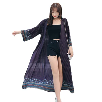 Sunscreen Cardigan Women's Spring Summer Thin Retro Long Chiffon Shirt Seven Sleeves Female Striped Beach Shawl Coat Is1657
Sunscreen Cardigan Women's Spring Summer Thin Retro Long Chiffon Shirt Seven Sleeves Female Striped Beach Shawl Coat Is1657