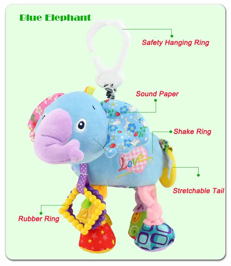 35*22CM Musical Cute Rattles Bed Crib Stroller Kids Stuffed Doll Vibrator Dog Hand Bell Shake RingToy With Teether D012 24