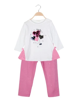 Mesh sequin + leggings with glitter-White/Pink