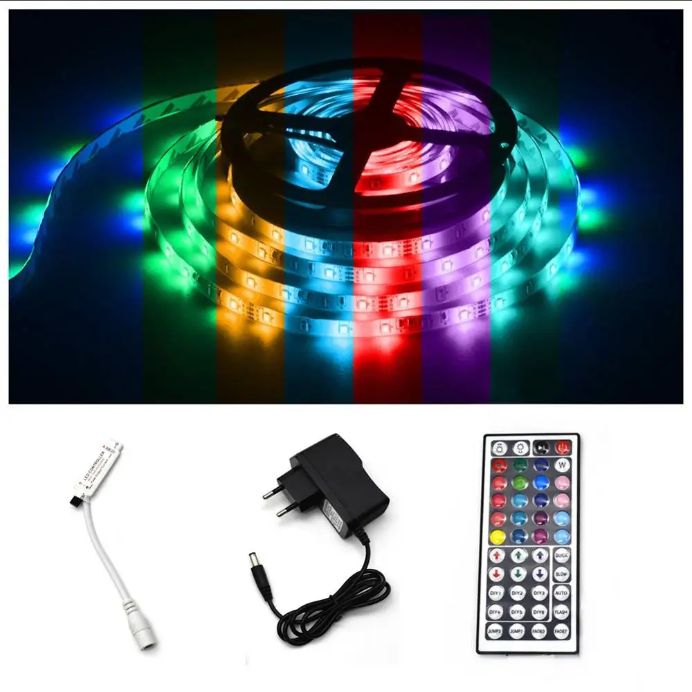 LED Strip Light SMD 2835 LED Flexible Ribbon RGB Stripe 5M Waterproof Tape Diode with 44key Remote Control and Power Adapter
LED Strip Light SMD 2835 LED Flexible Ribbon RGB Stripe 5M Waterproof Tape Diode with 44key Remote Control and Power Adapter