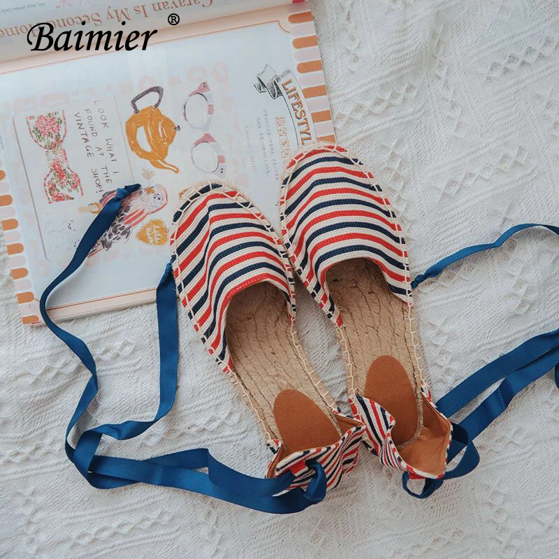 Baimier Summer Canvas Espadrilles Women Ankle Strap Striped Women Flat Sandals Mediterranean Style Gladiator Sandals For Women 
Baimier Summer Canvas Espadrilles Women Ankle Strap Striped Women Flat Sandals Mediterranean Style Gladiator Sandals For Women