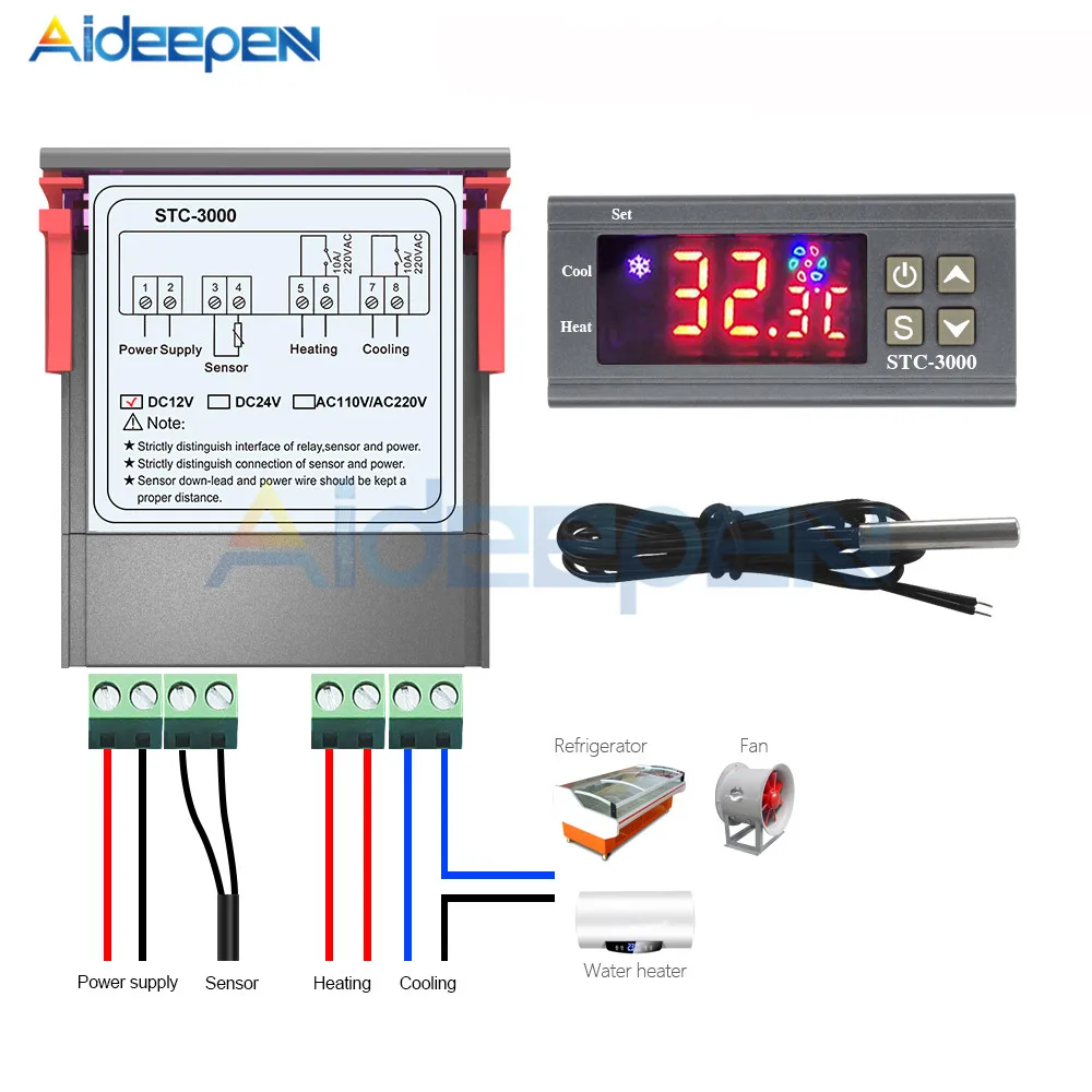 STC-3000 10A LED Digital Temperature Controller DC 12V Thermometer Thermo Controller Switch Probe Sensor with Heating Cooling
STC-3000 10A LED Digital Temperature Controller DC 12V Thermometer Thermo Controller Switch Probe Sensor with Heating Cooling