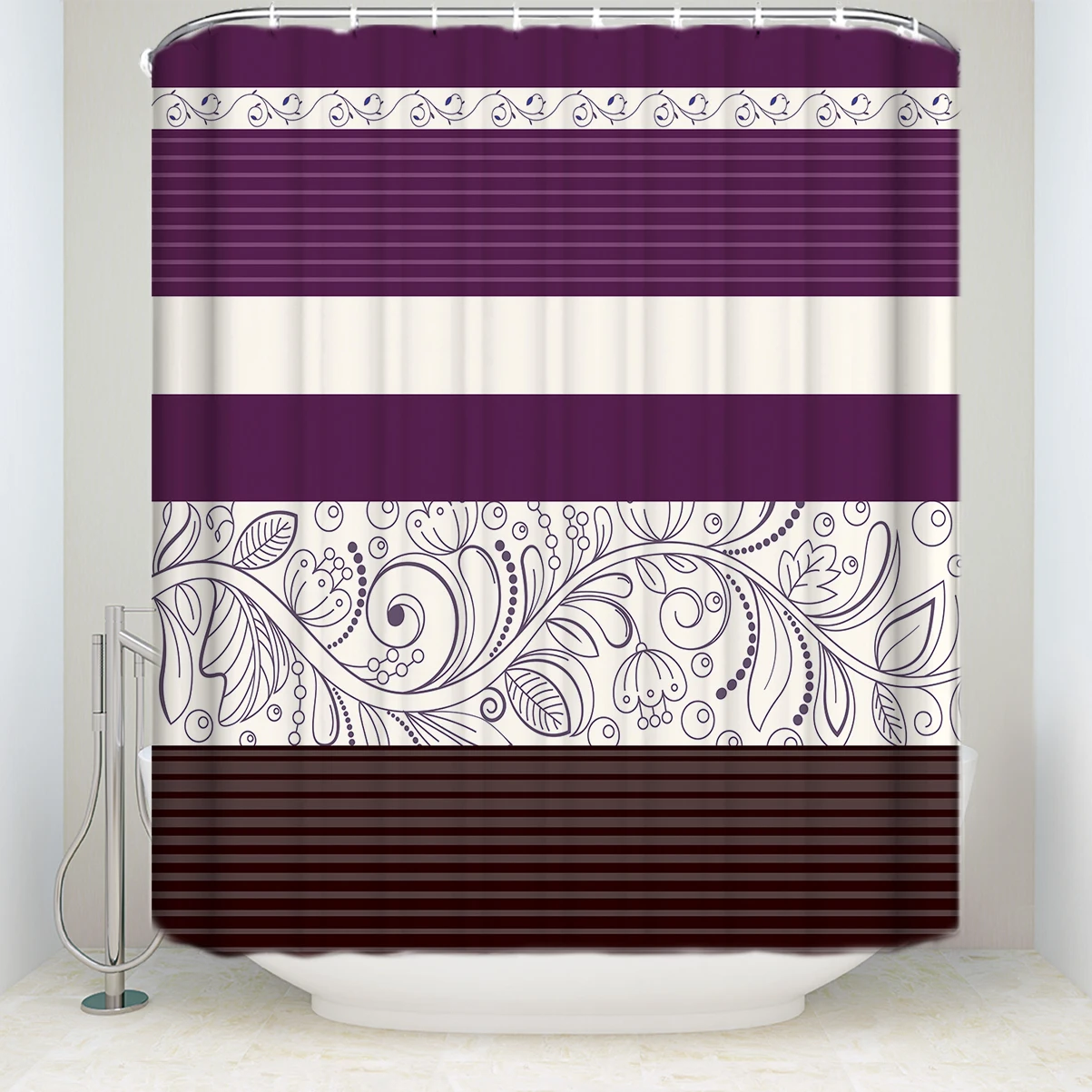 New Arrival Waterproof Purple Striped Floral Printed Shower Curtain Polyester Fabric Bathroom Curtains for Home Decorations
New Arrival Waterproof Purple Striped Floral Printed Shower Curtain Polyester Fabric Bathroom Curtains for Home Decorations