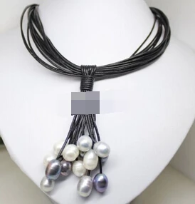 ddh003806 white gray black real pearl stone handmade black leather pendant necklace 17.5
ddh003806 white gray black real pearl stone handmade black leather pendant necklace 17.5