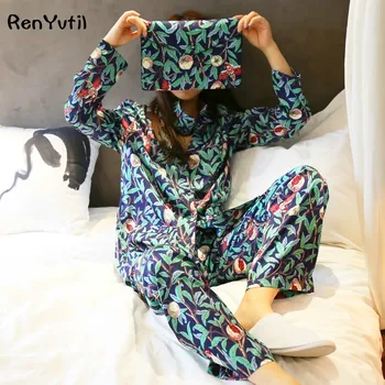 RenYvtil Green Pomegranate Bird Print 4 Pics Pajama Set Women's Long Sleeve Silk Pyjamas Nightwear Loungewear Satin Sleepwear
RenYvtil Green Pomegranate Bird Print 4 Pics Pajama Set Women's Long Sleeve Silk Pyjamas Nightwear Loungewear Satin Sleepwear