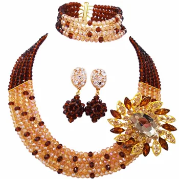 Fashion 5 Layers Brown Gold AB Nigerian Wedding African Beads Jewelry Set Crystal Necklace Earrings 5L-ZJ017
Fashion 5 Layers Brown Gold AB Nigerian Wedding African Beads Jewelry Set Crystal Necklace Earrings 5L-ZJ017