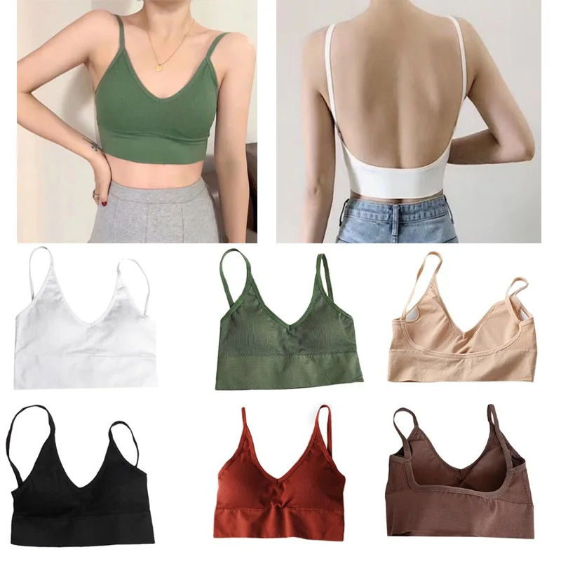 Womens Sexy Deep V-Neck Bralette Underwear Ribbed Striped Solid Color Crop Top Push Up Padded U Backless Camisole Wire Free Vest
Womens Sexy Deep V-Neck Bralette Underwear Ribbed Striped Solid Color Crop Top Push Up Padded U Backless Camisole Wire Free Vest