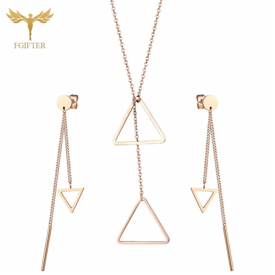 FGifter Fashion Triangle Earrings Necklace Double Triangles Necklaces Costume Jewelry Sets Rose Gold Stainless Steel
FGifter Fashion Triangle Earrings Necklace Double Triangles Necklaces Costume Jewelry Sets Rose Gold Stainless Steel
