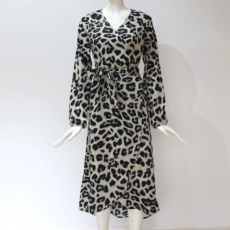 2019 женское сексуальное леопардовое платье с глубоким v-образным вырезом длинным