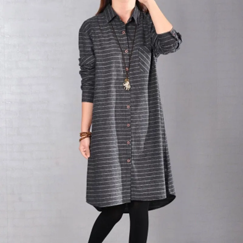 Autumn Winter Women Shirt Dress Vintage Loose Striped Long Sleeve Cotton Linen Dress Female Korean Style Long Blouse
Autumn Winter Women Shirt Dress Vintage Loose Striped Long Sleeve Cotton Linen Dress Female Korean Style Long Blouse