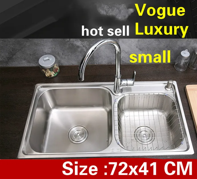 

Free shipping Apartment luxury kitchen double groove sink multifunction wash vegetables 304 stainless steel hot sell 72x41 CM