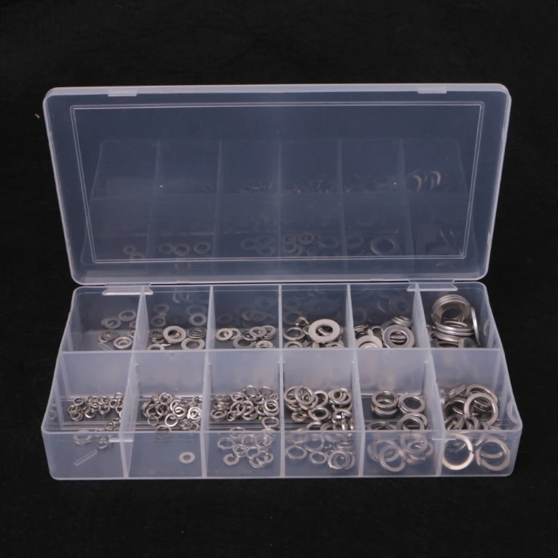350Pcs Stainless Steel Washers Assortment Set Flat Gasket Set W/Fla+Spring/LockType For Hardware New
350Pcs Stainless Steel Washers Assortment Set Flat Gasket Set W/Fla+Spring/LockType For Hardware New