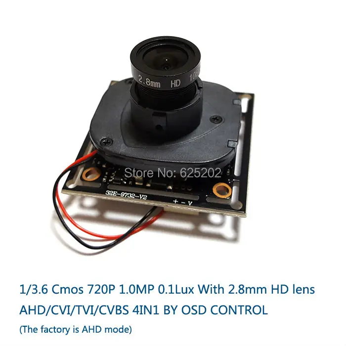 

V20E+OV9732 DWDR AHD/CVI/TVI/CVBS 4 in 1 1/3.6 Cmos Module 720P 1.0MP with 2.8mm HD Lens