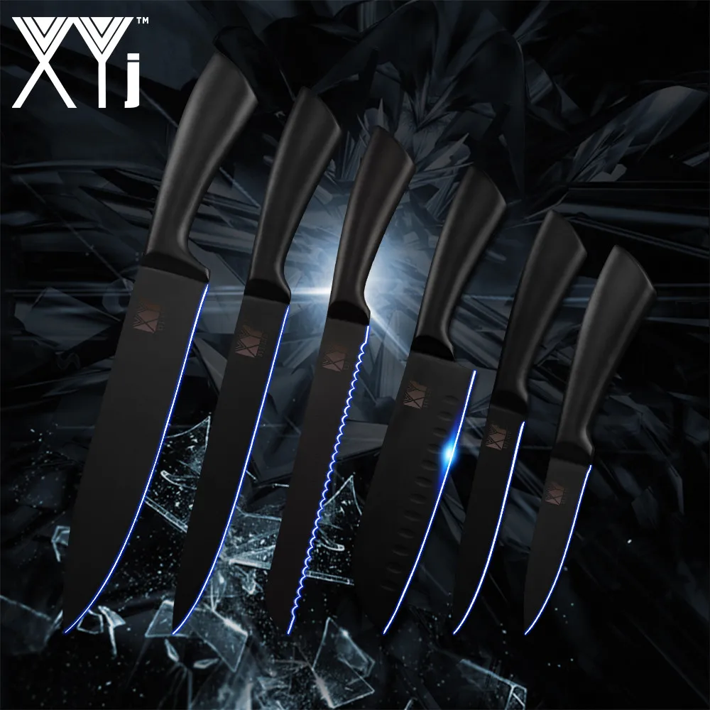 XYj 6pcs Kitchen Stainless Steel Black Knife Set Bend Handle Non-slip Super Sharp Blade Knife 8'' 7'' 5'' 3.5'' Kitchen Tools
XYj 6pcs Kitchen Stainless Steel Black Knife Set Bend Handle Non-slip Super Sharp Blade Knife 8'' 7'' 5'' 3.5'' Kitchen Tools