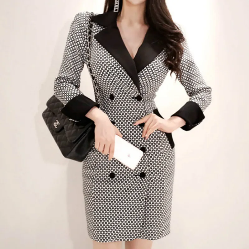 Autumn OL Notched Double Breasted Bodycon Patchwork Print Blazer Vestidos Mini Sexy Work Dress
Autumn OL Notched Double Breasted Bodycon Patchwork Print Blazer Vestidos Mini Sexy Work Dress