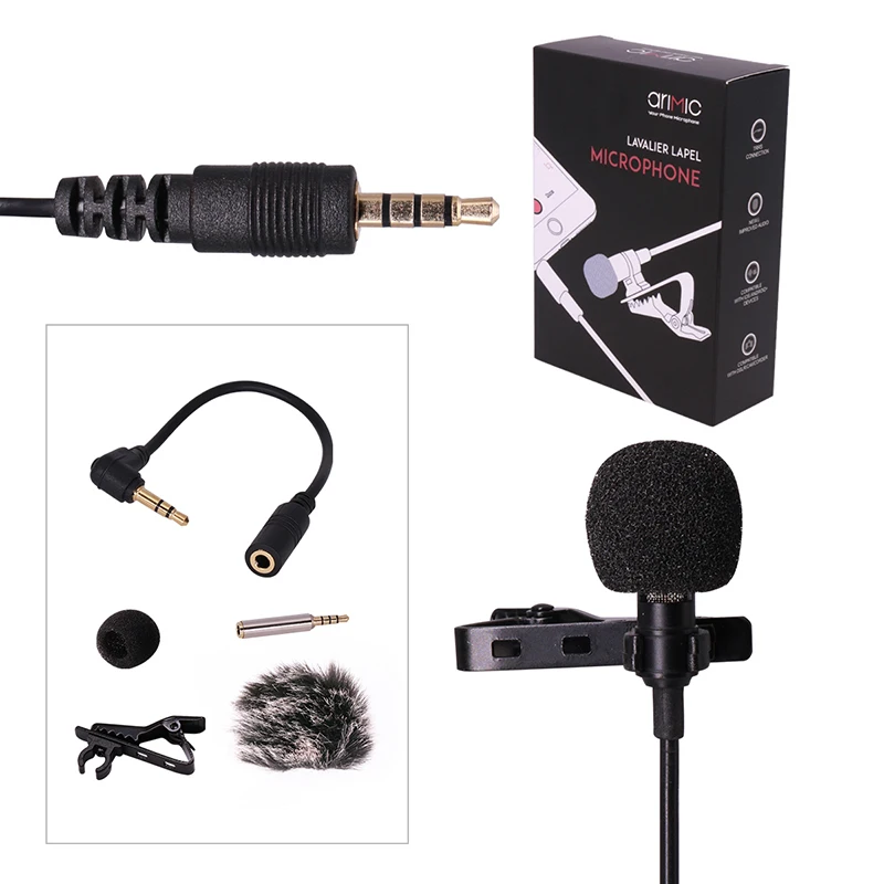 Image Arimic Lavalier Lapel Clip on Omnidirectional Condenser Microphone for  Apple iPhone Android Smartphones DSLRs Camcorders