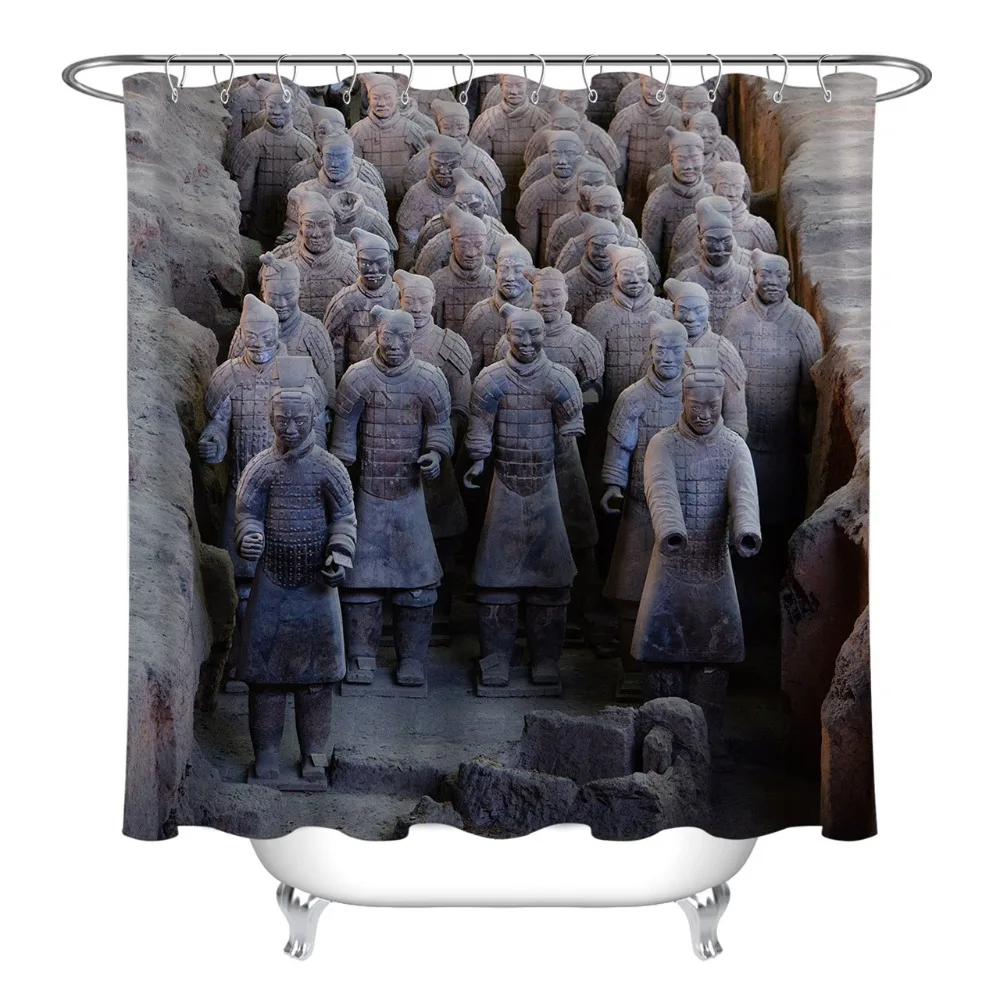 72'' Warrior Figures Terracotta Army Customized Bathroom Waterproof Fabric Shower Curtain Polyester 12 Hooks Bath Accessory Sets
72'' Warrior Figures Terracotta Army Customized Bathroom Waterproof Fabric Shower Curtain Polyester 12 Hooks Bath Accessory Sets