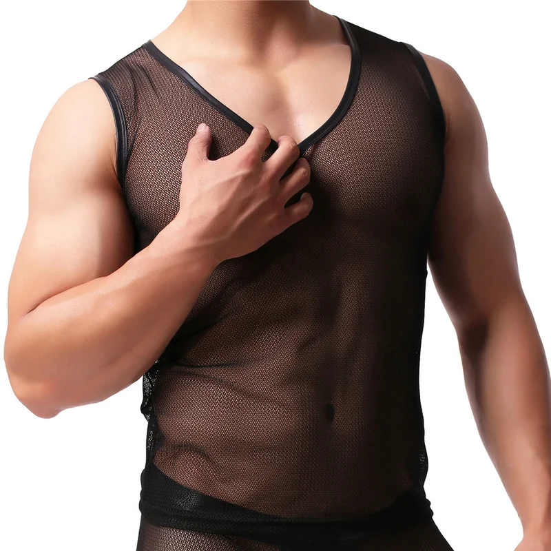 Men Undershirt Sexy Transparent Gay Tank Tops Black Seamless Underwear Sheer Mesh Shirts Sleeveless Undershirts Masculina
Men Undershirt Sexy Transparent Gay Tank Tops Black Seamless Underwear Sheer Mesh Shirts Sleeveless Undershirts Masculina