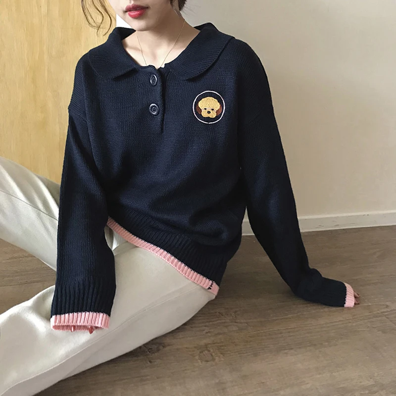 New Institute Wind Cute Cartoon Embroidery Turn-down Collar Sweater Women Autumn Winter Long Sleeve Casual Knitted Sweaters
New Institute Wind Cute Cartoon Embroidery Turn-down Collar Sweater Women Autumn Winter Long Sleeve Casual Knitted Sweaters