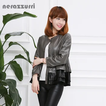 Nerazzurri Faux Leather Jacket Women Black and Red Contrast Color O Neck Slim Pleated Soft Fashion Short Spring Autumn Pu coat
Nerazzurri Faux Leather Jacket Women Black and Red Contrast Color O Neck Slim Pleated Soft Fashion Short Spring Autumn Pu coat