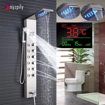 Newly Luxury Black/Brushed Bathroom Shower Faucet LED Shower Panel Column Bathtub Mixer Tap With Hand Shower Temperature Screen
Newly Luxury Black/Brushed Bathroom Shower Faucet LED Shower Panel Column Bathtub Mixer Tap With Hand Shower Temperature Screen