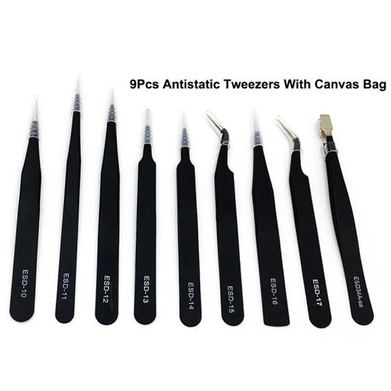 9pcs/set Eruntop ESD Stainless Steel Tweezers With Tool Kit Anti-static Maintenance Tools for Mobile Phone Repair
9pcs/set Eruntop ESD Stainless Steel Tweezers With Tool Kit Anti-static Maintenance Tools for Mobile Phone Repair