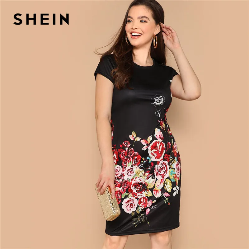SHEIN Plus Size Boho Floral Print Cap Sleeve Elegant Black Pencil Dress Women Summer Slim Straight Hem Knee-Length Dresses
SHEIN Plus Size Boho Floral Print Cap Sleeve Elegant Black Pencil Dress Women Summer Slim Straight Hem Knee-Length Dresses