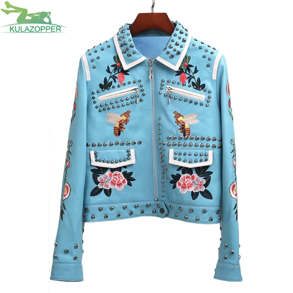Fashion women embroidery locomotive leather jacket casual handmade 100 rivet spliced coat Flowers and bird pattern outwear QW406
Fashion women embroidery locomotive leather jacket casual handmade 100 rivet spliced coat Flowers and bird pattern outwear QW406