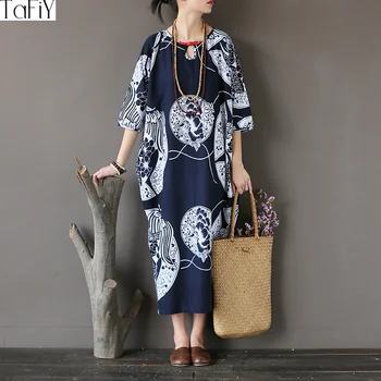 TaFiY Vestidos Women Autumn Dresses Vintage Plate Buttons O-Neck Peony Print Plus Size Loose Waist Long Linen Cotton Dress
TaFiY Vestidos Women Autumn Dresses Vintage Plate Buttons O-Neck Peony Print Plus Size Loose Waist Long Linen Cotton Dress