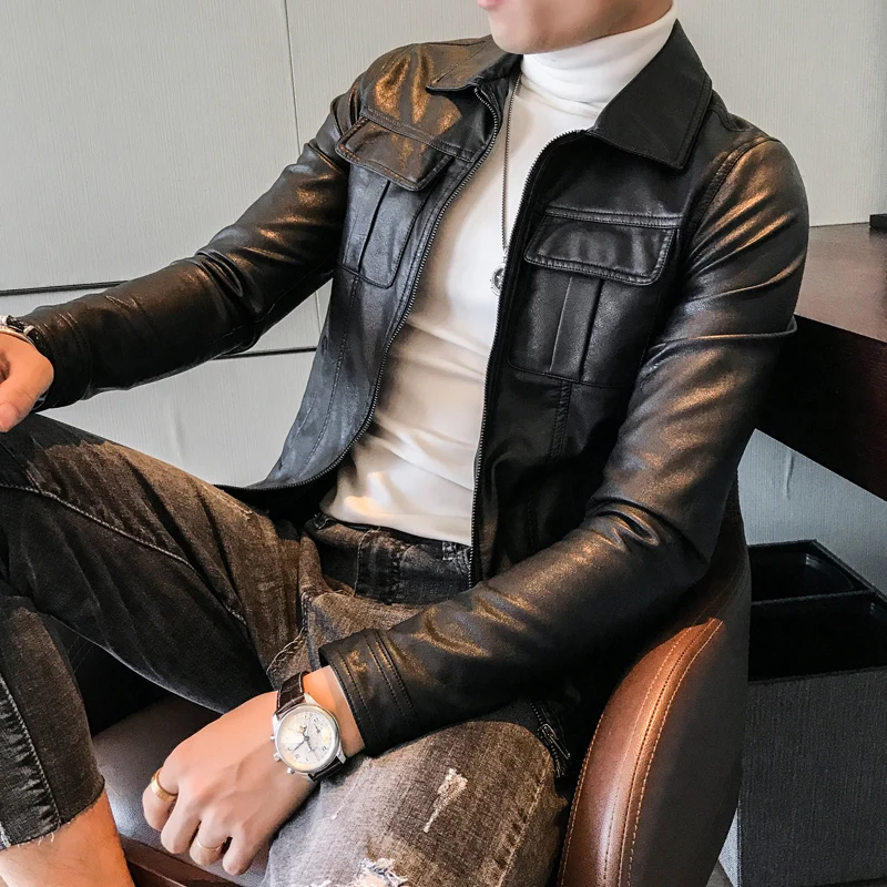 Autumn And Winter Mens Jackets In Leather Double Pocket Solid Color Leather Jackets Lapel Zipper Slim Fit Long Sleeve Jacket Men
Autumn And Winter Mens Jackets In Leather Double Pocket Solid Color Leather Jackets Lapel Zipper Slim Fit Long Sleeve Jacket Men