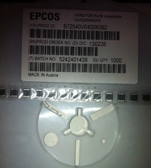 10 шт./лот CN2220K40G B72540V400K62 2220 60V RMS 1000A EPEPCOS Варистор SMD 
10 шт./лот CN2220K40G B72540V400K62 2220 60V RMS 1000A EPEPCOS Варистор SMD