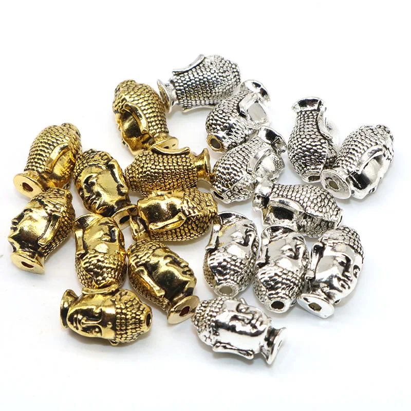 

Wholesale Mixed Size 20pcs/lot Smile Buddha Head Tibetan Silver Metal Charms Sliver Golden Spacer Beads for Jewelry Making