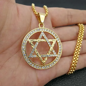 Crystal Jewish Star of David Stainless Steel Hexagram Pendants Necklaces Gold Color Hip Hop Rapper Bling Iced Out Rapper Jewelry
Crystal Jewish Star of David Stainless Steel Hexagram Pendants Necklaces Gold Color Hip Hop Rapper Bling Iced Out Rapper Jewelry