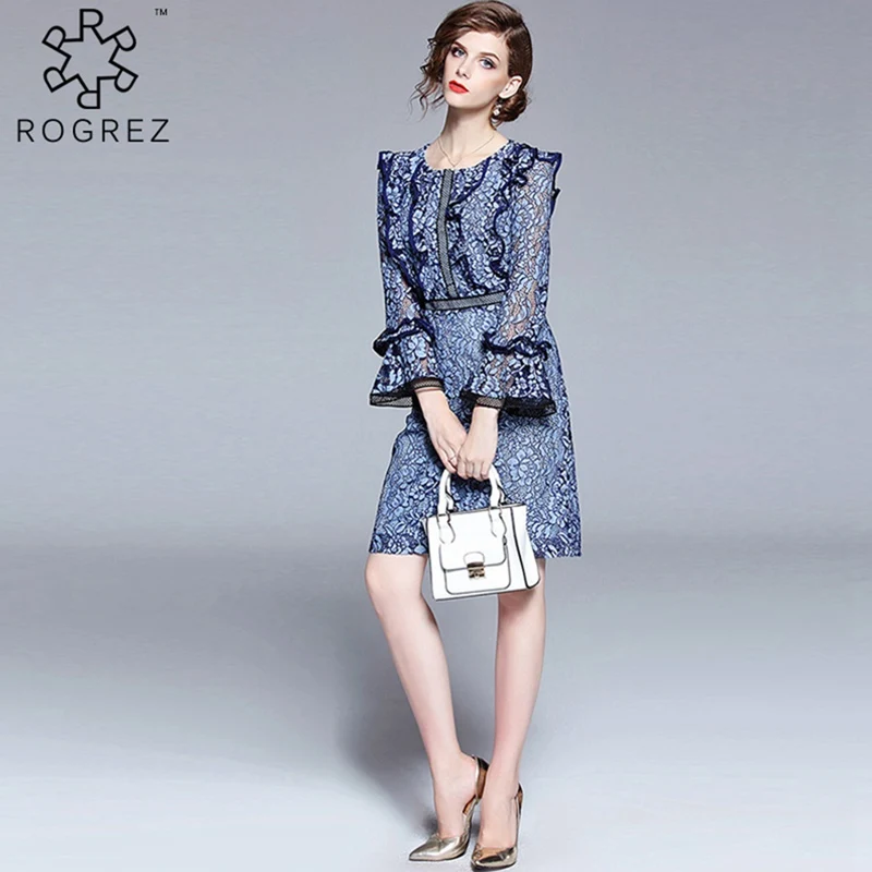 ROGREZ Vintage Slim Women Dress Blue Elegant Ruffles Long Butterfly Sleeve O Neck Vestidos Lace Dresses
ROGREZ Vintage Slim Women Dress Blue Elegant Ruffles Long Butterfly Sleeve O Neck Vestidos Lace Dresses