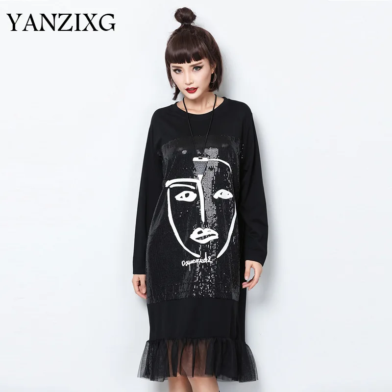 Autumn Spring New Europe Fashion Ruffles Print Savor Trumpet Dress Loose Women's Mesh Patchwork Sequins Dresses Q048
Autumn Spring New Europe Fashion Ruffles Print Savor Trumpet Dress Loose Women's Mesh Patchwork Sequins Dresses Q048