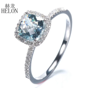 HELON Solid 14K White Gold Flawless Cushion Grid Surface 0.9CT Aquamarine Ring Gemstone Diamond Ring For Women Classical Jewelry
HELON Solid 14K White Gold Flawless Cushion Grid Surface 0.9CT Aquamarine Ring Gemstone Diamond Ring For Women Classical Jewelry