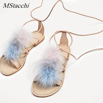 Mstacchi New Bohemian Style Fur Furry Slide Sweet Feather Flat Bottom Beach Female Sandals Women Lace up Ankle Strap Sandals
Mstacchi New Bohemian Style Fur Furry Slide Sweet Feather Flat Bottom Beach Female Sandals Women Lace up Ankle Strap Sandals