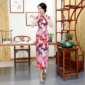 Sexy Long Cheongsam 2019 Summer Vintage Chinese style Dress Fashion Womens Rayon Qipao Slim Party Dresses Button Vestido 
Sexy Long Cheongsam 2019 Summer Vintage Chinese style Dress Fashion Womens Rayon Qipao Slim Party Dresses Button Vestido