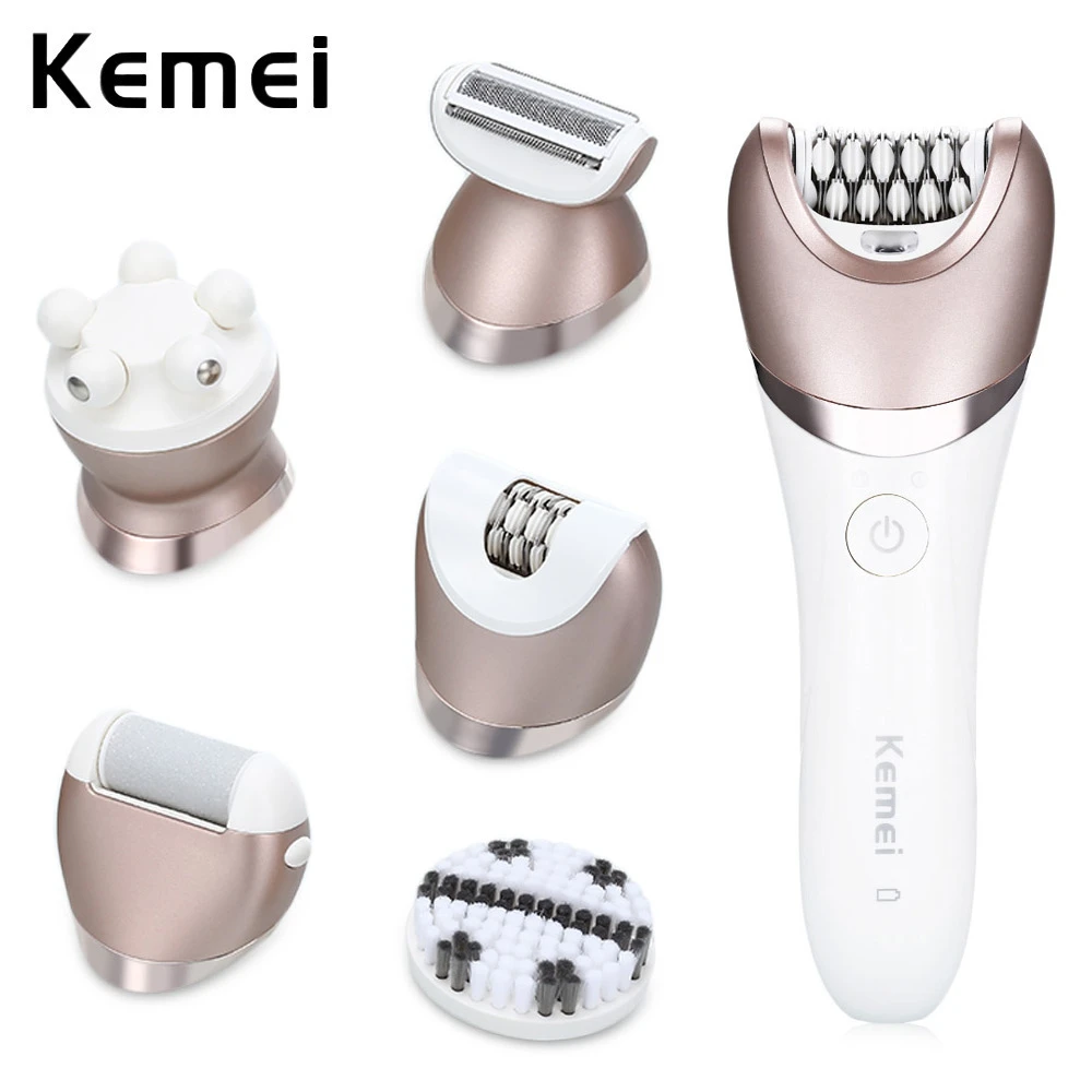 

Kemei KM-8001 5 In 1 Rechargeable Shaver Electric Epilator Shaving Hair Remover Women Depilation Massager Callus Removal Sets