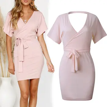 2019 Summer Women Short Sleeve V Neck Casual Bodycon Wrap Dress Mini Robe Tunic Dress
2019 Summer Women Short Sleeve V Neck Casual Bodycon Wrap Dress Mini Robe Tunic Dress