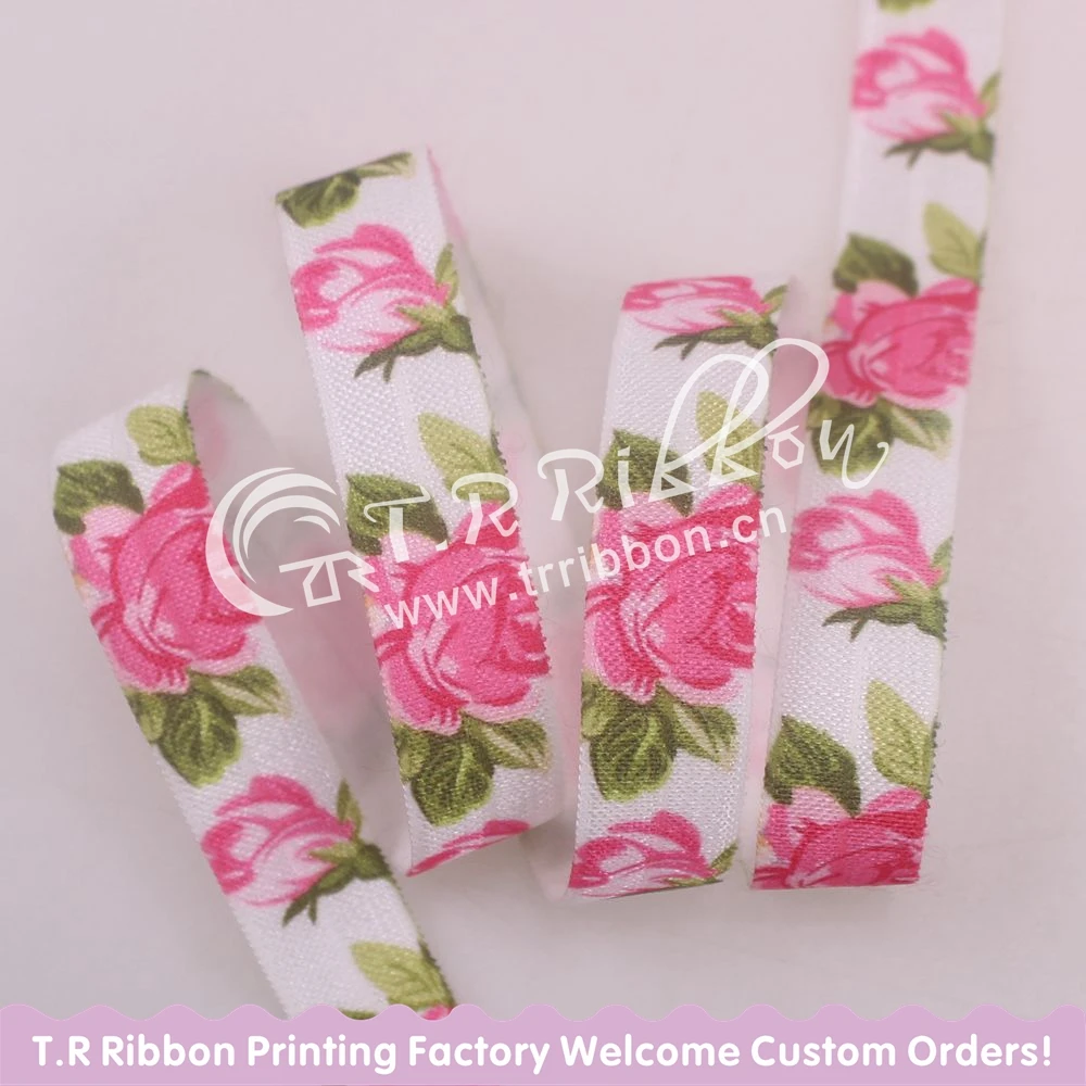 

New flower series! 5/8" fold over elastic with heat transfer flora for diy accessaries 100yards