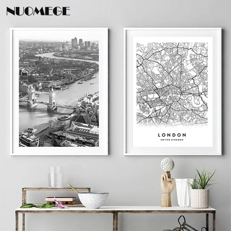 

London Map poster Print City Black White Canvas Art Painting Wall Art United Kingdom Poster Decorative Pictures for Living Room
